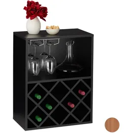 Relaxdays Weinregal, Aufbewahrung für 8 Flaschen, mit Weinglashalter, großer Weinständer, HxBxT 63 x 28 cm, schwarz, PB (Particle board)