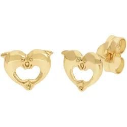 Paar Ohrstecker FIRETTI "Schmuck Geschenk Gold 375 Ohrschmuck Ohrringe Delphin Herz", gold (gelbgoldfarben), Ohrringe, Damen, Gelbgold 375