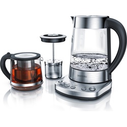 Arendo Wasserkocher 1,7 l, 2400 W, Edelstahl mit Teeaufsatz, Teekocher, Temperatureinstellung 70 – 100° C, Wasserkocher, Silber