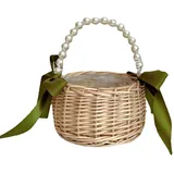 BEIJIALY 2 Stück Hochzeitskörbe für Blumenmädchen, Weiden-Rattan-Blumenkorb mit Griff, Kleiner Weidenkorb, Dekorative Blumenkörbe, Gewebter Rattan-Aufbewahrungskorb für(Grün)
