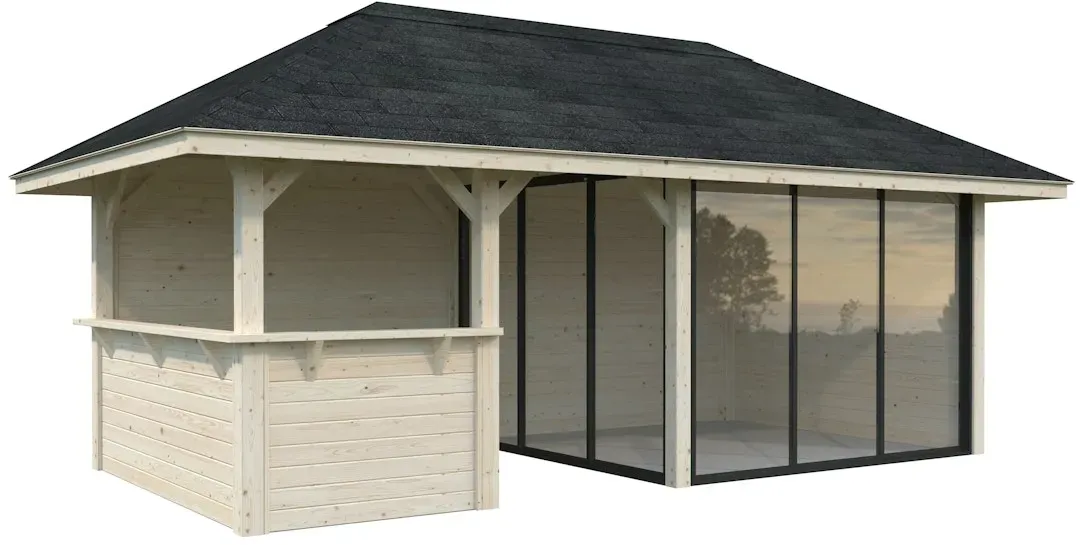 Palmako Pavillon Bianca 16,6 m2 Set 507 Slide Plus mit Isolierglas-Schiebetüren transparent tauchgrundiert