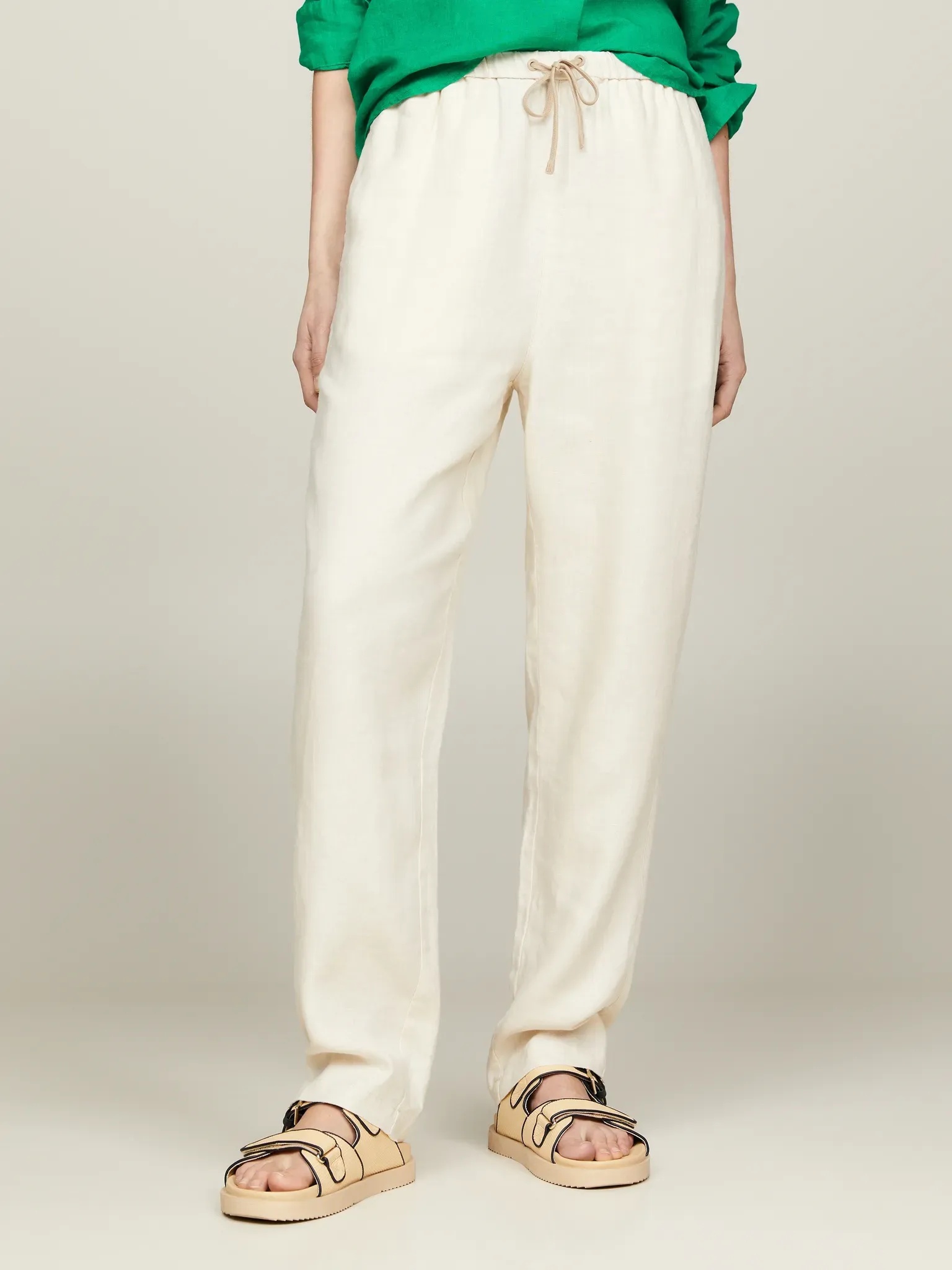 Leinenhose TOMMY HILFIGER "CASUAL LINEN TAPER PULL ON PANT" Gr. 46, N-Gr, beige (light beige) Damen Hosen Leinenhosen