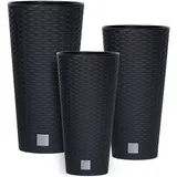 Botle 3 stck Blumentopf Rattan Hohe verschiedene Größen H 38+47+57cm Anthrazit Einsatz