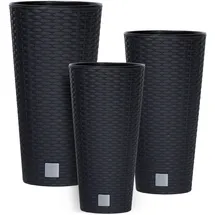 Botle 3 stck Blumentopf Rattan Hohe verschiedene Größen H 38+47+57cm Anthrazit Einsatz