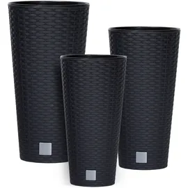 Botle 3 stck Blumentopf Rattan Hohe verschiedene Größen H 38+47+57cm Anthrazit Einsatz