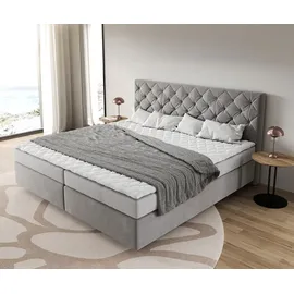 DeLife Boxspringbett Dream-Great Mikrofaser Grau 200x200 cm Bonell-Matratze PolyurethanTopper - Grau