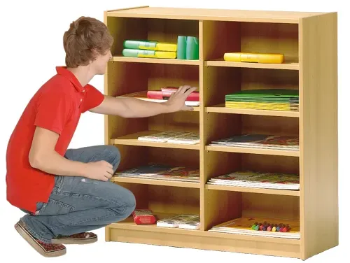 Klassenzimmerregal 4 mit 10 Fächern in Dekor Buche