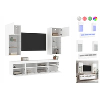 vidaXL TV-Schrank 5-tlg Wohnwand mit LED-Beleuchtung Weiß Holzwerkstoff weiß