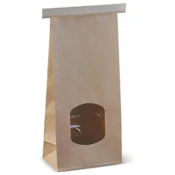 emissimo PP-beschichtete Beutel KRAFT mit Fenster verschließbar mit Metallstreifen 246x115x72mm  400 Stück