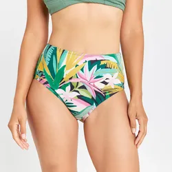 Bikini-Hose Damen hoher Taillenbund - Romi Tropical grün L