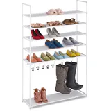 Relaxdays Relaxdays, weiß Schuhregal 6 Ebenen, Stecksystem, 20 Paar Schuhe, 7 Stiefelhaken, Metall & Stoff, Flur Schuhablage, Kunststoff, 153 x 99 x 30 cm