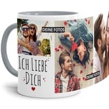 Tassendruck Fototasse mit Spruch - Ich Liebe Dich - zum Selbst gestalten mit 3 Fotos, Innen & Henkel Grau, 300 ml