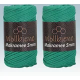 Wollbiene Makramee Garn 5mm I 2x70m I Makramee Natur - Baumwollgarn Mischgarn zum Knüpfen von Macrame - Rope Garn - Makramee-Garn aus Baumwolle für Kunst DIY Handwerk (grün 15)