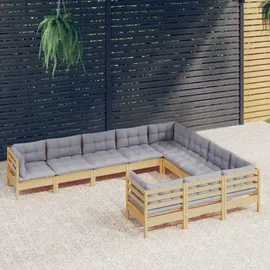 vidaXL Garten-Lounge-Set 10-tlg. grau Kiefernholz
