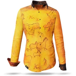 Extravagante orangene Bluse CAVEMAN mit Höhlenmalerein