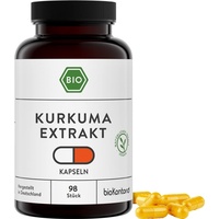 BIO Kurkuma Extrakt Kapseln | 98 Stück vegane Kapseln | 450 mg je Tagesdosis - 1 Kapsel | ohne Zusätze | in Deutschland hergestellt und laborgeprüft | bioKontor