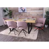 Mendler 6er-Set Esszimmerstuhl HWC-N72, Polster-Küchenstuhl, drehbar Auto-Return, Stoff/Textil (420g/m2) rosa - Rosa