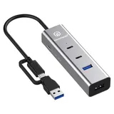 GRAUGEAR 4-Port USB HUB + PD Supports 2x USB-C 2x USB-A