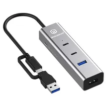 GRAUGEAR 4-Port USB HUB + PD Supports 2x USB-C 2x USB-A