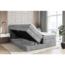 altdecor Boxspringbett mit 2 Matratzen und Topper - 180x200 cm - CATOR KING - Grau Monolith - Polsterbett mit, H3- und H4- Matratzen, Bettkasten un... - Hellgrau