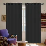 DOGUO Vorhang Blickdicht Thermovorhang 100 x 320 cm Gardine Schlafzimmer Ösen Thermo Verdunkelungsvorhang Thermovorhang mit Ösen, Waschbar für Jedes Fenster, Schwarz