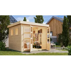 Gartenhaus KARIBU "Langesee 3,5", beige (naturbelassen), ohne Fußboden, ohne Dacheindeckung, Holz, Gartenhäuser, aus hochwertiger nordischer Fichte mit wasserabweisender Profilierung