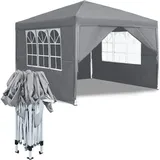 Pavillon 3x3m, Partyzelt Wasserdicht Stabil Winterfest, Metall Faltpavillon Gartenpavillon Pergola für Party, Marktstand, Garten mit 4 Seitenteilen