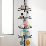 ASKLUND Duschablage ohne Bohren Edelstahl Teleskop Duschregal Duschgel Halterung Eckregal Bad mit 4 Körben, 85-325cm, für Badewanne Badezimmer Dusche und Küche, Schwarz
