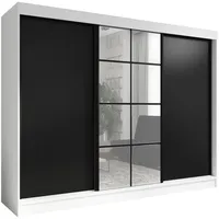 A&j möbelland Schwebetürenschrank Weiß, Schwarz, 200x215x59.5 cm, Schlafzimmer, Kleiderschränke,