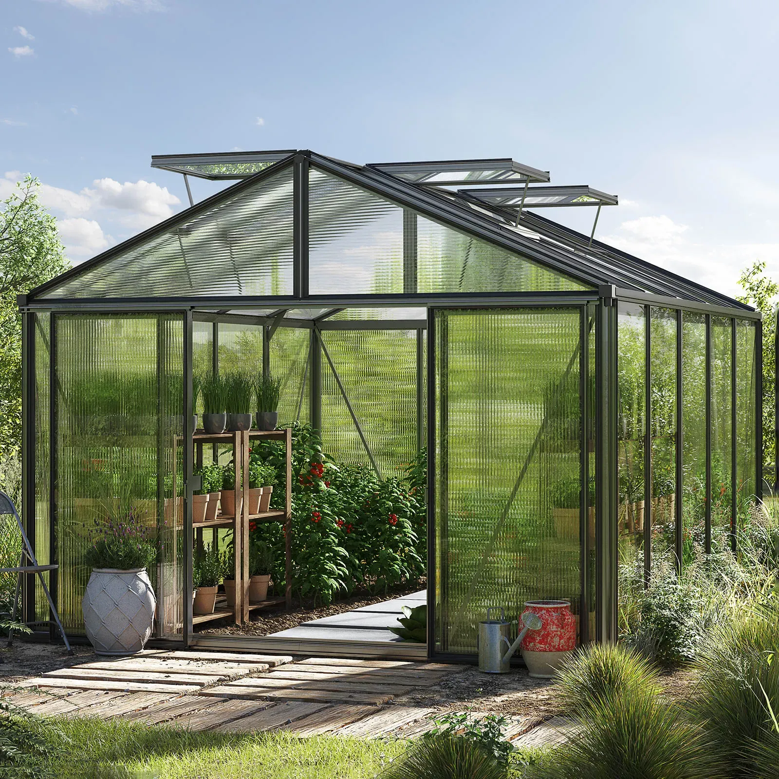 GFP Profi 311 x 385 cm Gewächshaus, Pulverbeschichtet Anthrazit, RAL 7016 | Aktionsset - Profi 2 - (GFPV00221)
