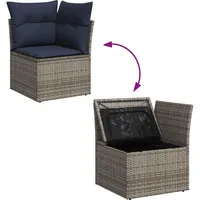 vidaXL 7-teiliges Gartensofa-Set mit Kissen, grau, Polyrattan - Grau