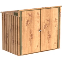 Duramax Mülltonnenbox für 2, Unterstand für 2 Mülltonnen mit Öffnung von oben und abschließbaren Doppeltüren, Lagerunterstand aus Metall, Verstecke für rollende Mülltonnen, Holzmaserung
