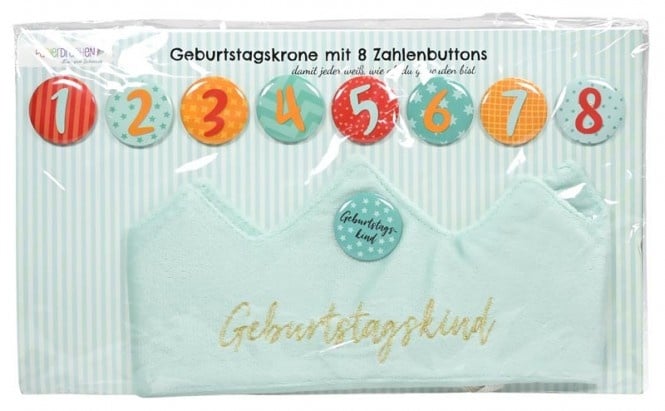 Papierdrachen Geburtstagskrone aus Samtstoff mit Zahlen - Türkis