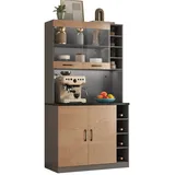 Ulife Küchenbuffet Küchenschrank aus Holz mit LED und viel Platz für Mikrowelle (1-St., Ohne Dekoration) 100x47x187cm braun|grau