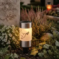 MARELIDA LED Solar Grablicht Grabkerze Taube mit Erdspieß Grableuchte Gedenkkerze mit Friedenstaube als Motiv Sensor
