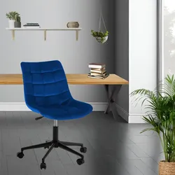 Bürostuhl | Samtbezug | Dunkelblau | 53x60cm | Rollen | Schreibtischstuhl