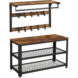 VASAGLE Garderoben-Set, 2 Set, mit Wandgarderobe, Schuhbank