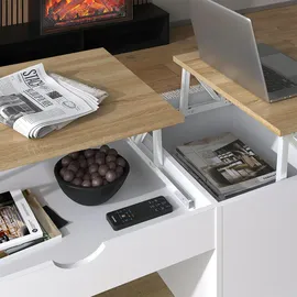 Vicco Couchtisch Avela, Weiß/sonoma, 55 x 110 cm