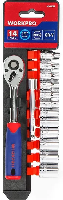 WORKPRO 14-teiliges metrisches Steckschlüssel-Set (4-13mm), rostfreier Cr-V Stahl, 1/4