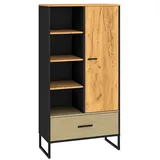 Lomadox Highboard 80cm Breit, Schwarz Mit Eiche Und Sandfarben, Casper-131