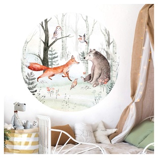 Little Deco Wandsticker Kinderzimmer Wandtattoo Waldtiere Baum 120 cm rund Wanddeko Spielzimmer Sticker Kinder Wandaufkleber Wandbild selbstklebend Bär DL556