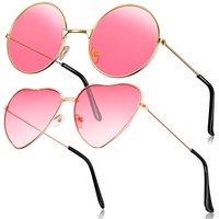 Fiada 2 Paar Hippie Sonnenbrillen Retro Damen Hippie Brillen Hippie Kostüm Sonnenbrille für Herren Damen Party Festival (Rosa)