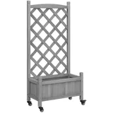 vidaXL Pflanzkübel mit Rankgitter und Rollen 60 x 30 cm Grau