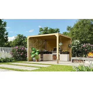 Karibu Grillpavillon  (B x T: 320 x 320 cm, Farbe Gestell: Naturbraun, Holz)