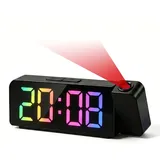 Projektionswecker für Decke Wände, 180° Projektor Digitaler Wecker , Projektionsuhr mit Temperatur, Datum, Großer 7" LED-Anzeige, USB-Ladegerät, Einstellbare Helligkeit, Lauter Wecker Schlafzimmer
