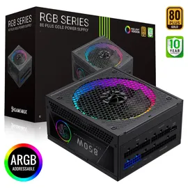gamemax RGB 850G Netzteil PC 850W Vollmodulares, 80 Plus Gold, LLC + DC‐DC, ARGB Sync, Japanische Kondensatoren, 140mm ARGB FDB Lüfter, 9 Schutzfunktionen, 10 Jahre Garantie, Schwarz