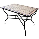 Marrakesch Orient & Mediterran Interior Gartentisch Marokkanischer Mosaiktisch Soleil Beige Blau 120x80cm, Handarbeit, Handarbeit blau