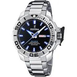 Quarzuhr FESTINA "Diver Collection, F20665/3", silber (silberfarben), Armbanduhren, Herren, Armbanduhr, Herrenuhr, Taucheruhr, Edelstahlarmband, Geschenkidee