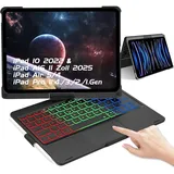 WAVATA Hülle Tastatur für iPad A16 11 Zoll 2025/iPad 10 Gen 2022, Air 5/4 Gen 2022/2020 10.9 Zoll mit Touchpad, 360° Drehbare Beleuchtete Tastatur für iPad Pro 11 4/3/2/1 Gen (2018-2022), Schwarz