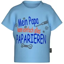 TRIGEMA T-Shirt TRIGEMA "TRIGEMA T-Shirt mit lustigem Spruch-Print", Mädchen, Gr. 80, blau (horizont), Feinripp, 100% Baumwolle, Basic, Rundhals, Shirts T-Shirt